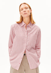 stripe loose shirt blouse oatmilk-mars red