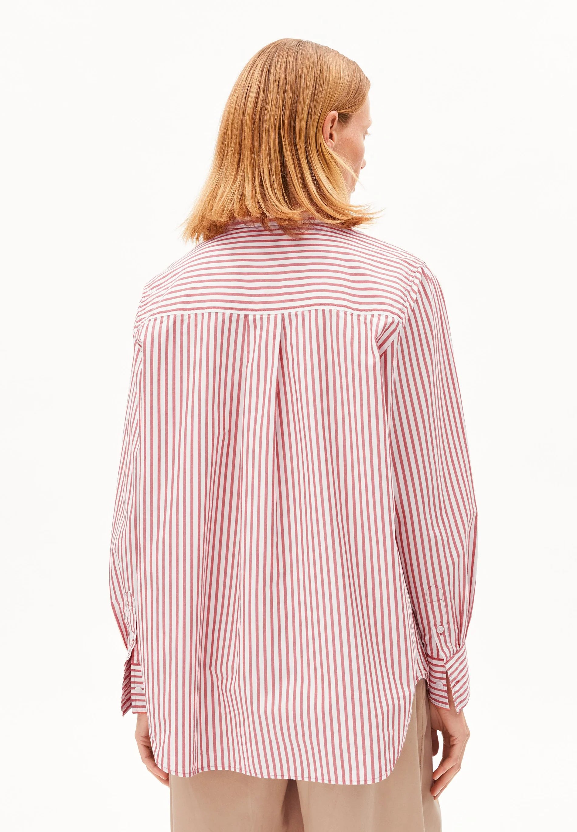 stripe loose shirt blouse oatmilk-mars red