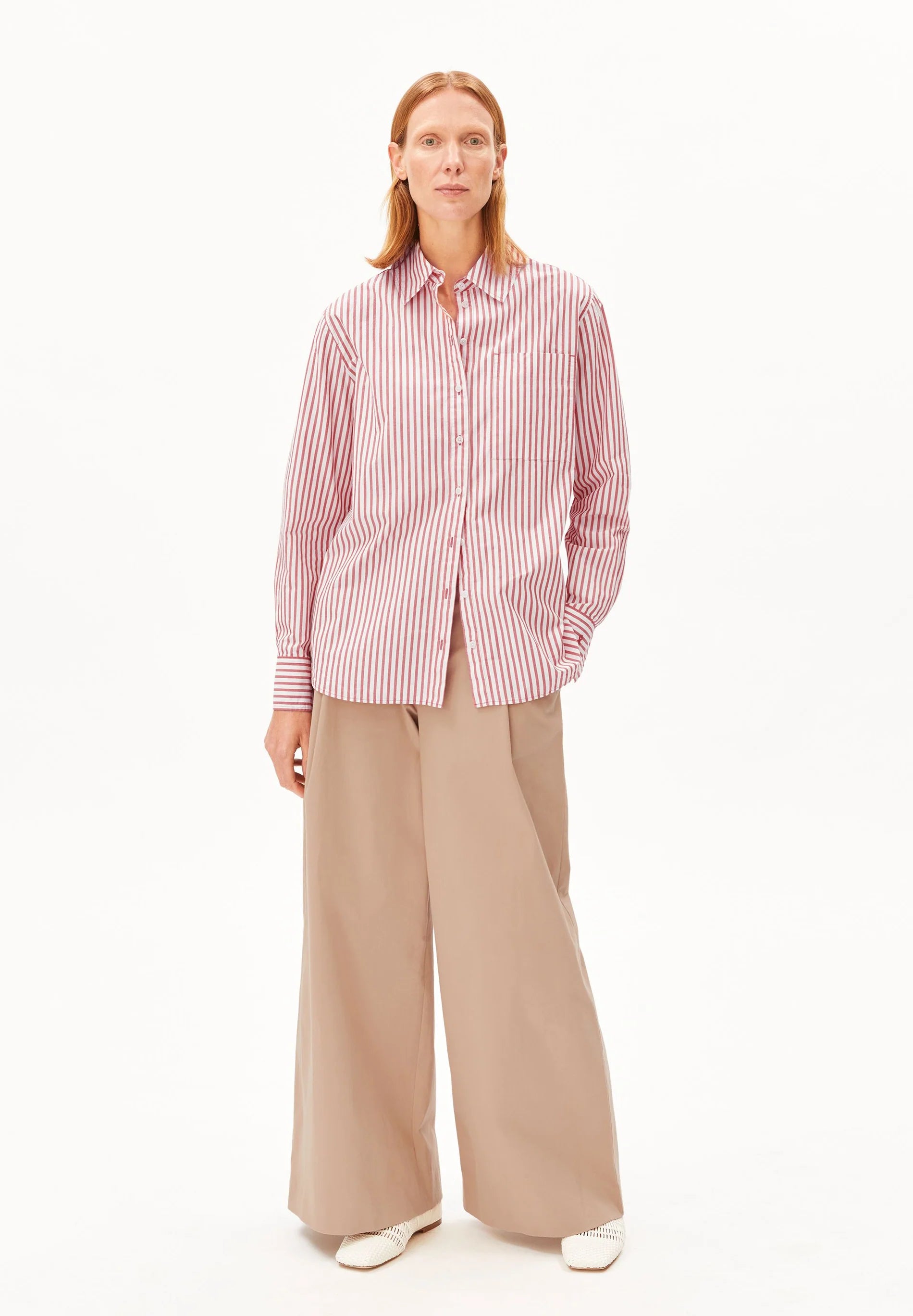 stripe loose shirt blouse oatmilk-mars red