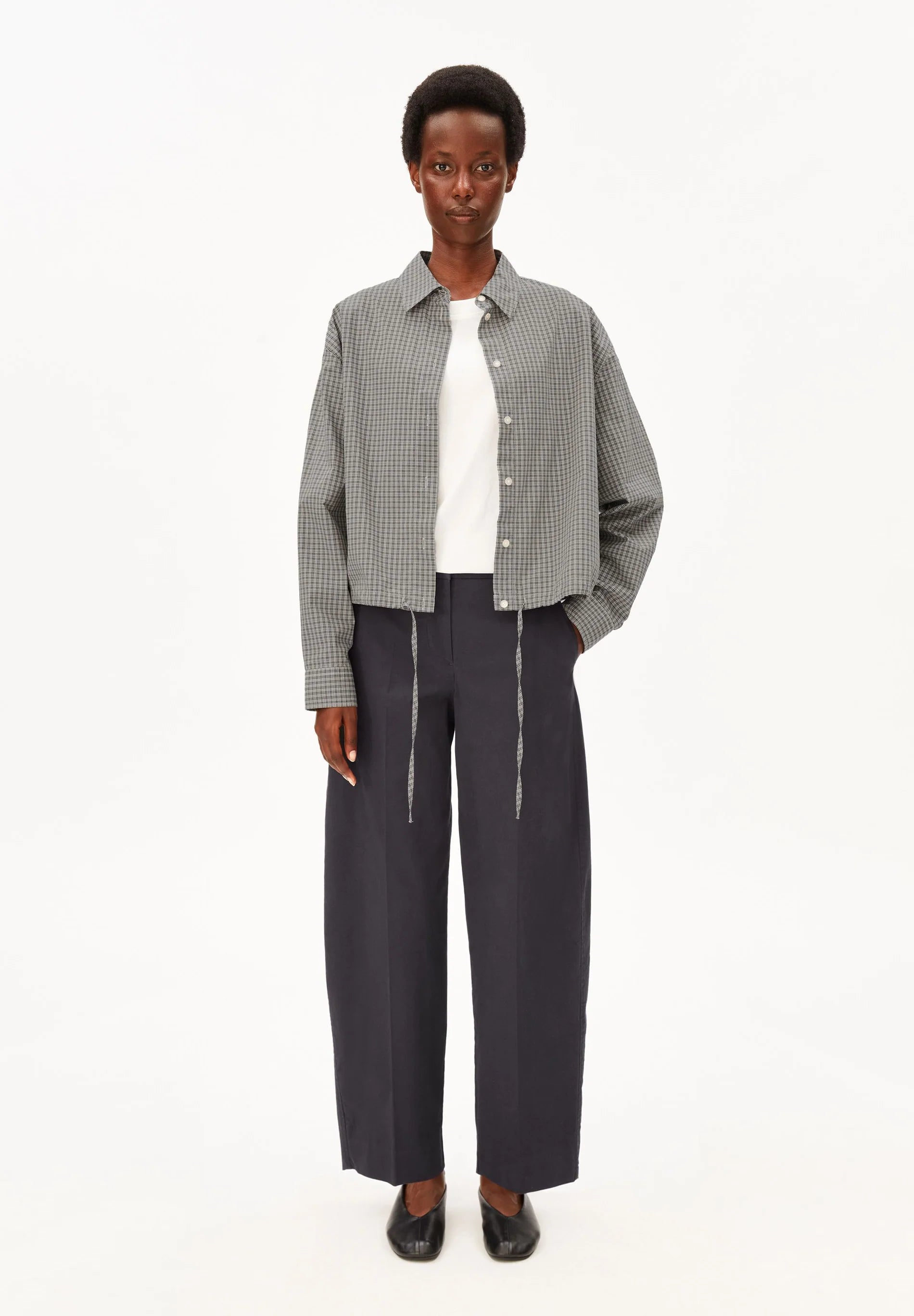 barrel leg twill pant dark steel