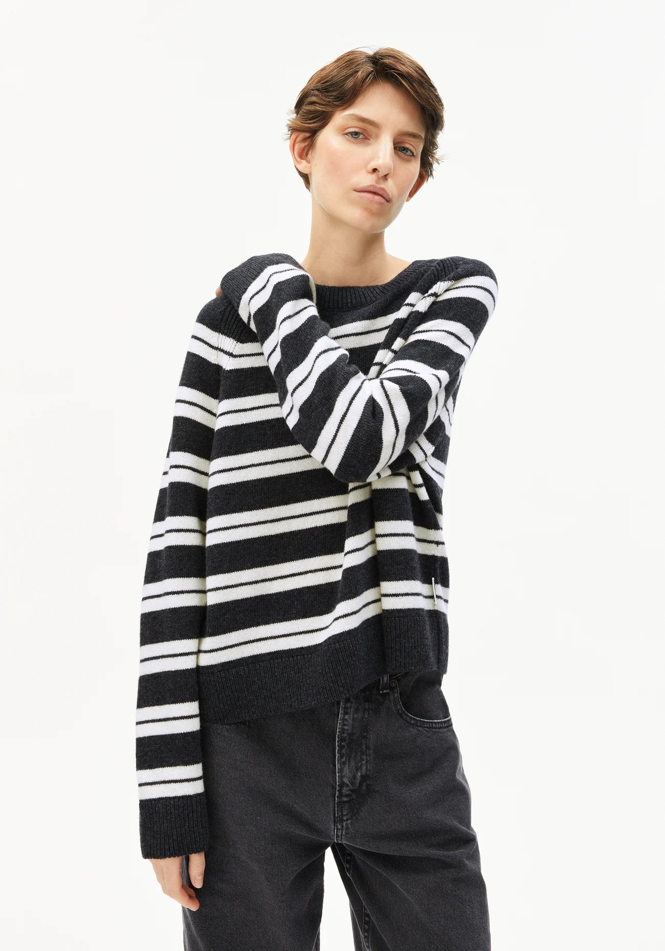 pullover liliriaa fine stripe steel melange - oatmilk