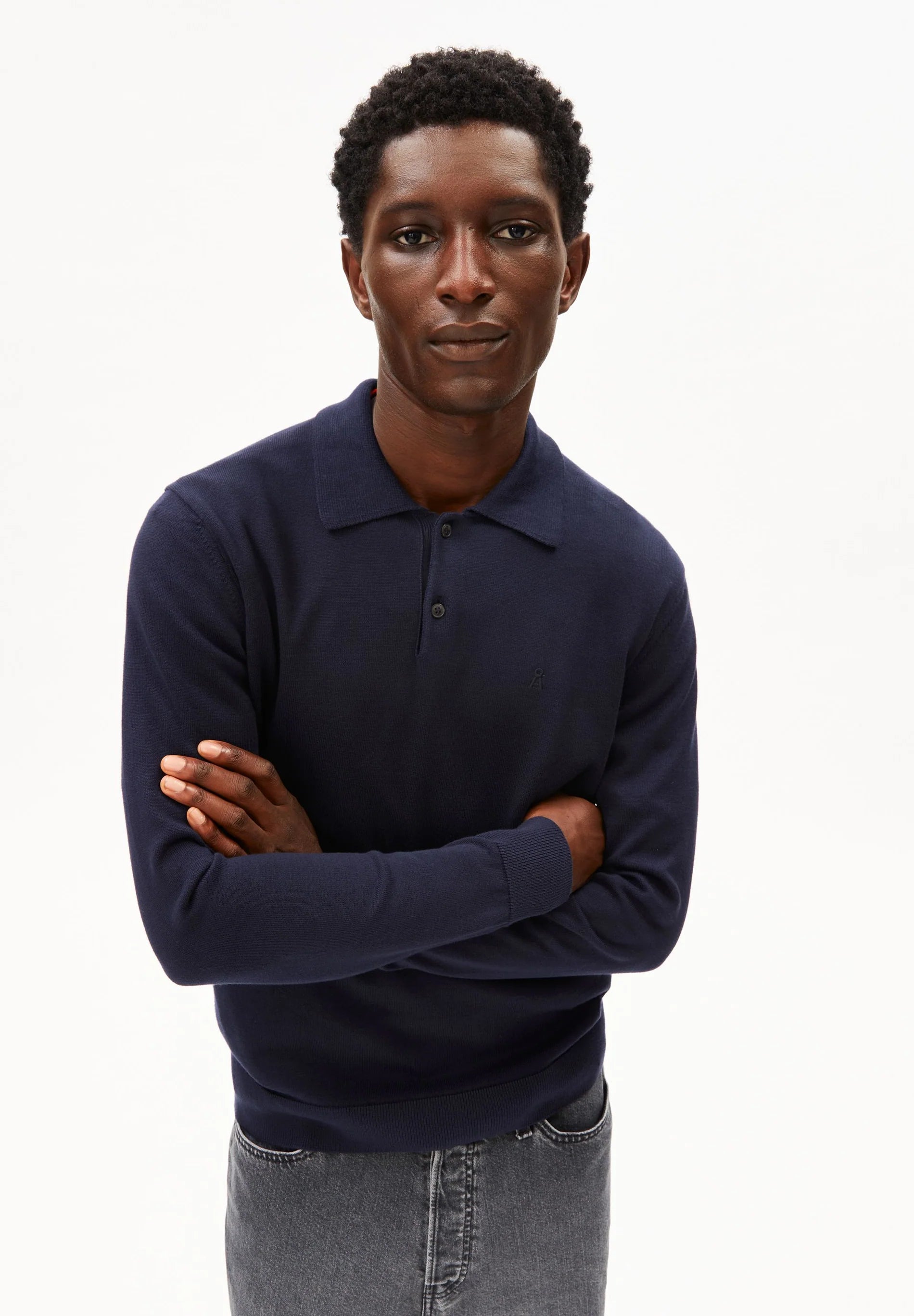 longsleeve knit poloshirt night sky