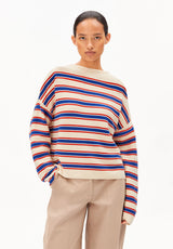 merinaa stripes knit sweater oatmilk-mars red-dynamo blue