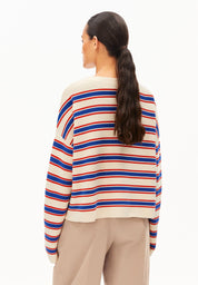 merinaa stripes knit sweater oatmilk-mars red-dynamo blue