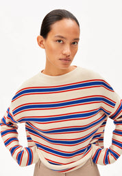 merinaa stripes knit sweater oatmilk-mars red-dynamo blue