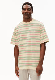 t-shirt maarkos stripes foam-washed berry