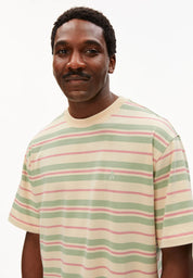t-shirt maarkos stripes foam-washed berry