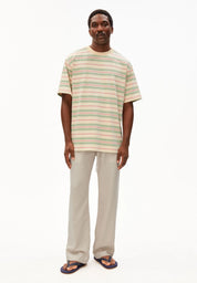 t-shirt maarkos stripes foam-washed berry