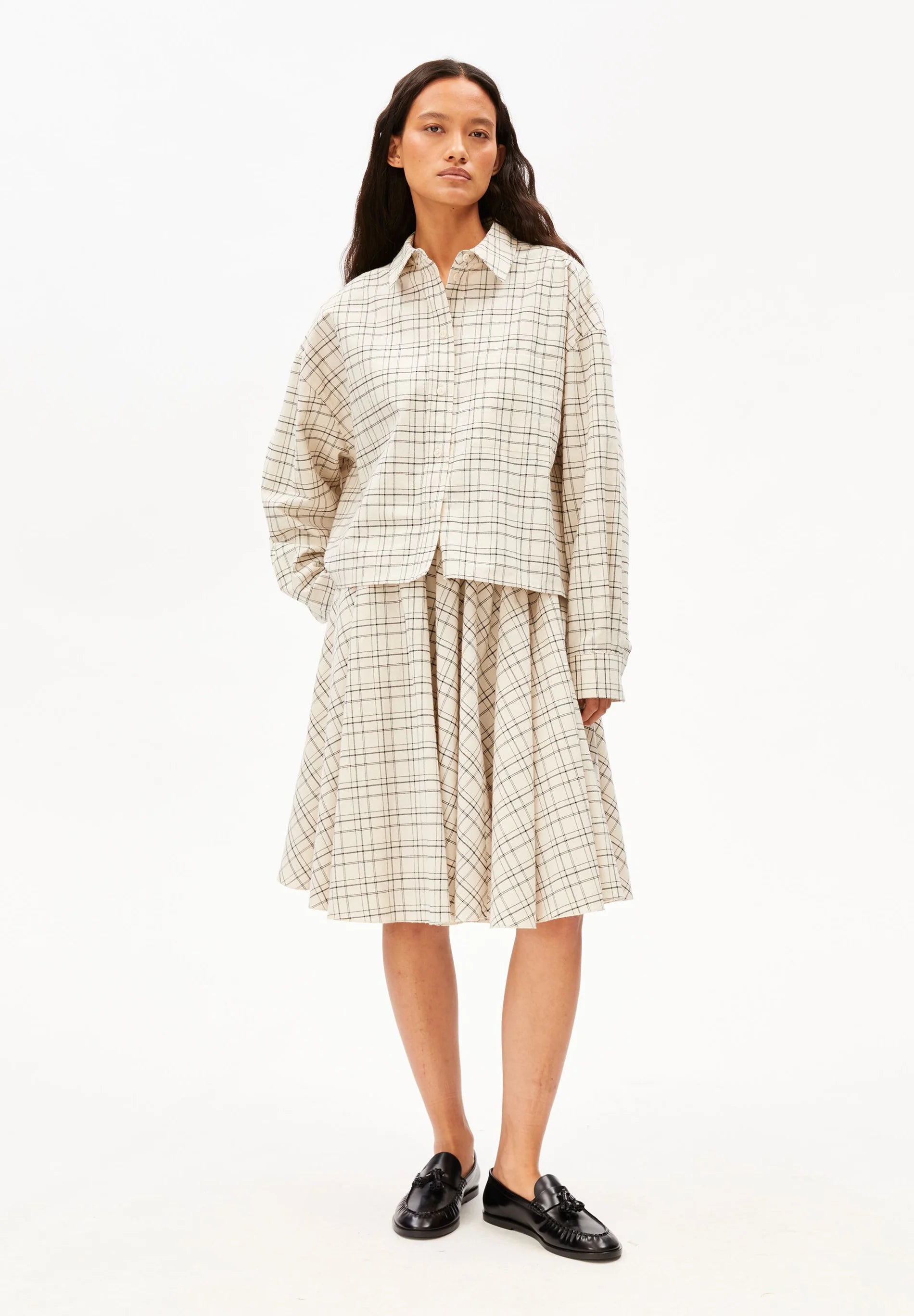 check boxy blouse oatmilk-black