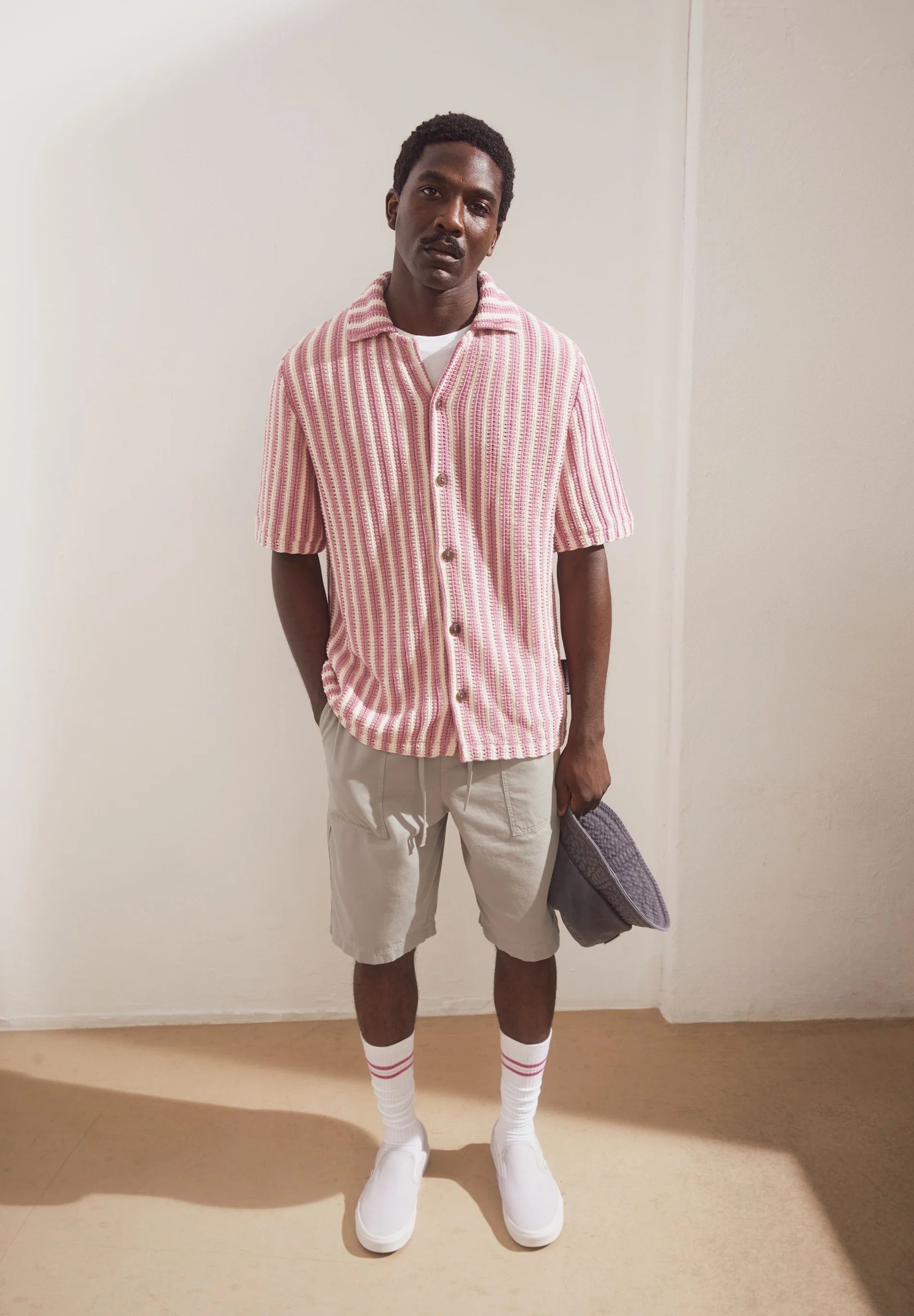 striped knit poloshirt pure-washed berry