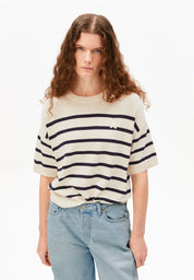 stripe linen blend sweater undyed-tinted navy
