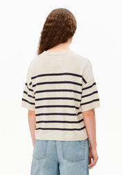 stripe linen blend sweater undyed-tinted navy