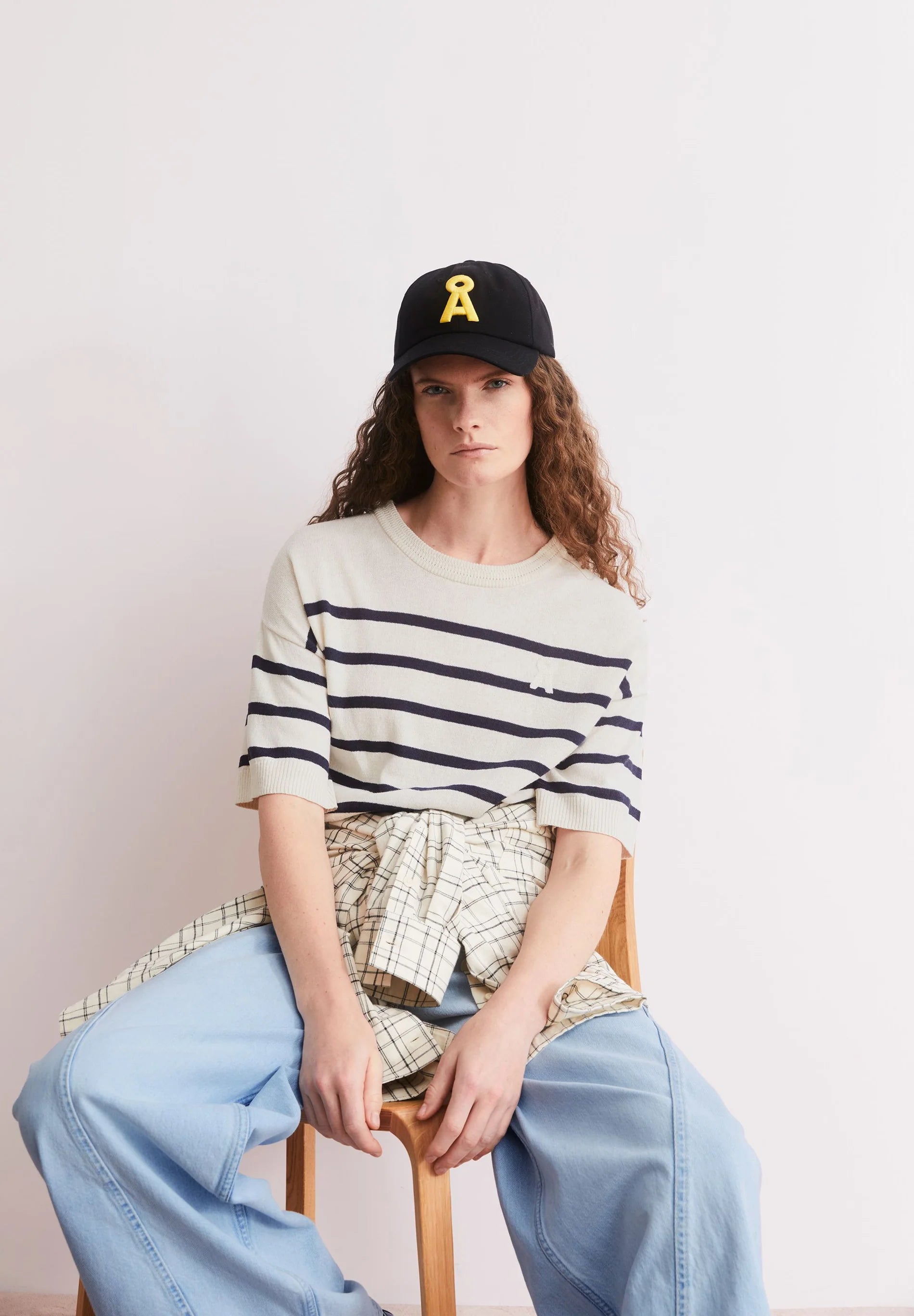 stripe linen blend sweater undyed-tinted navy