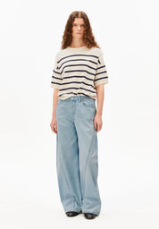 stripe linen blend sweater undyed-tinted navy