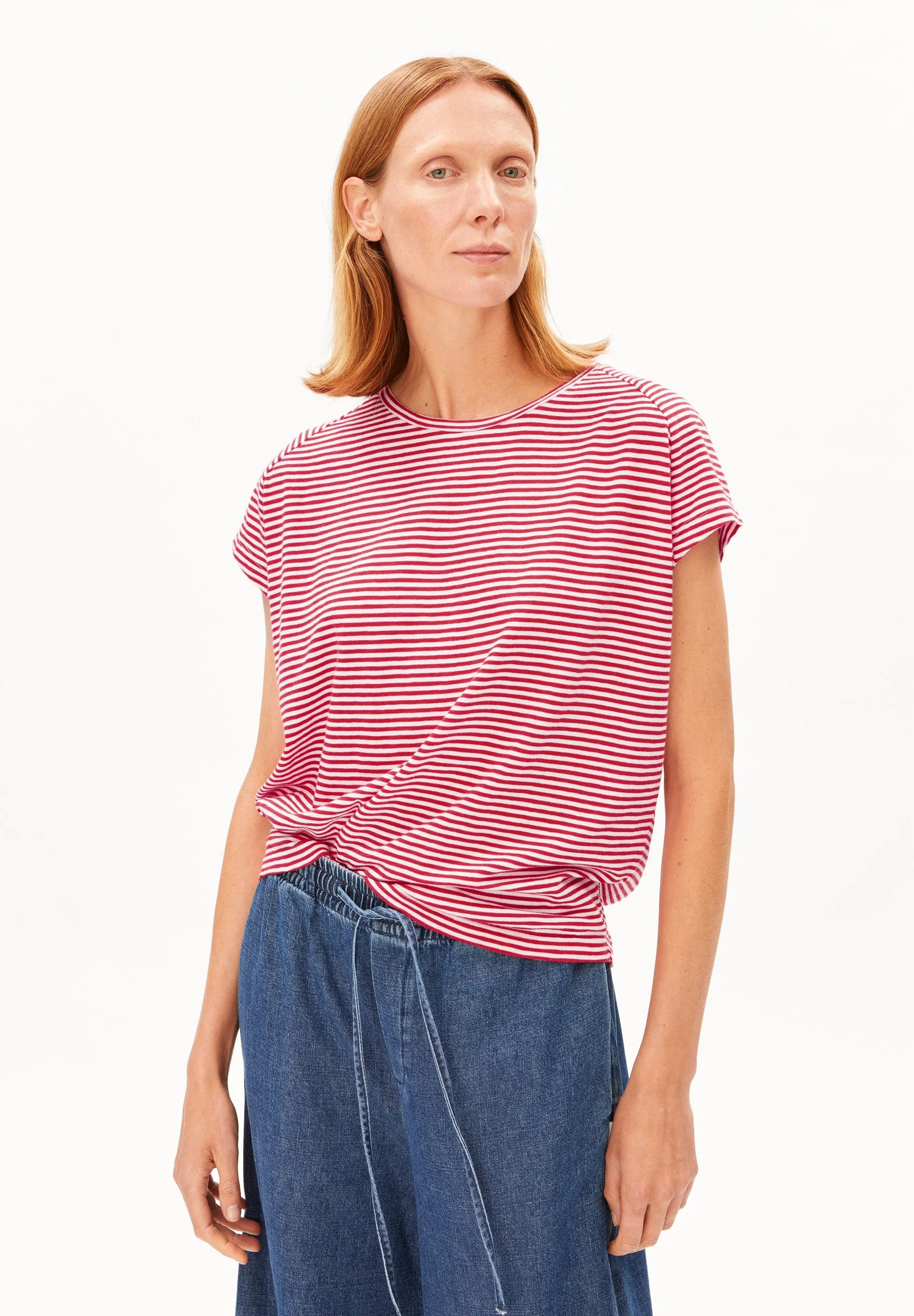 slub jersey stripe t-shirt pink mist-mars red