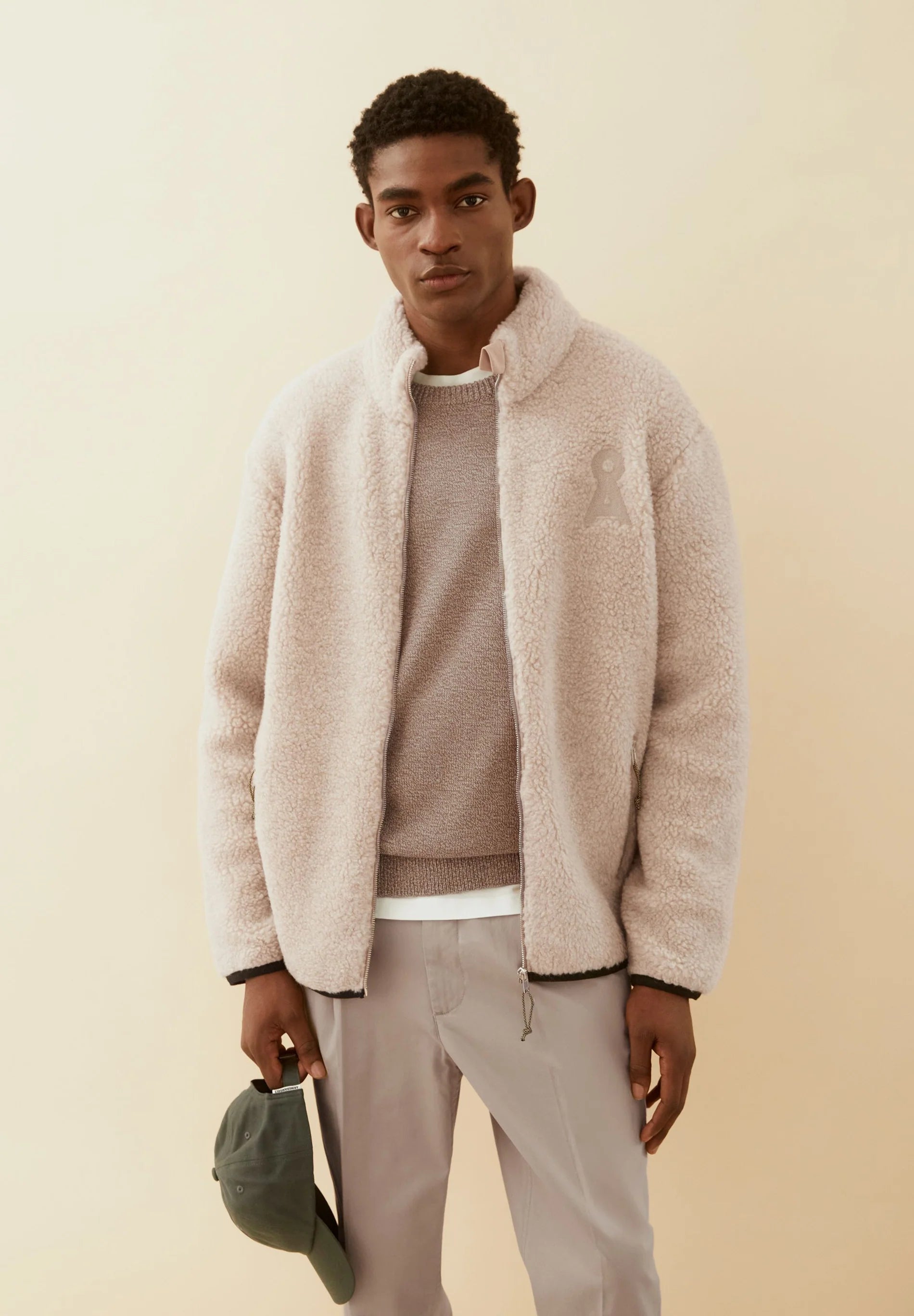 wool blend fleece jacket honey melange