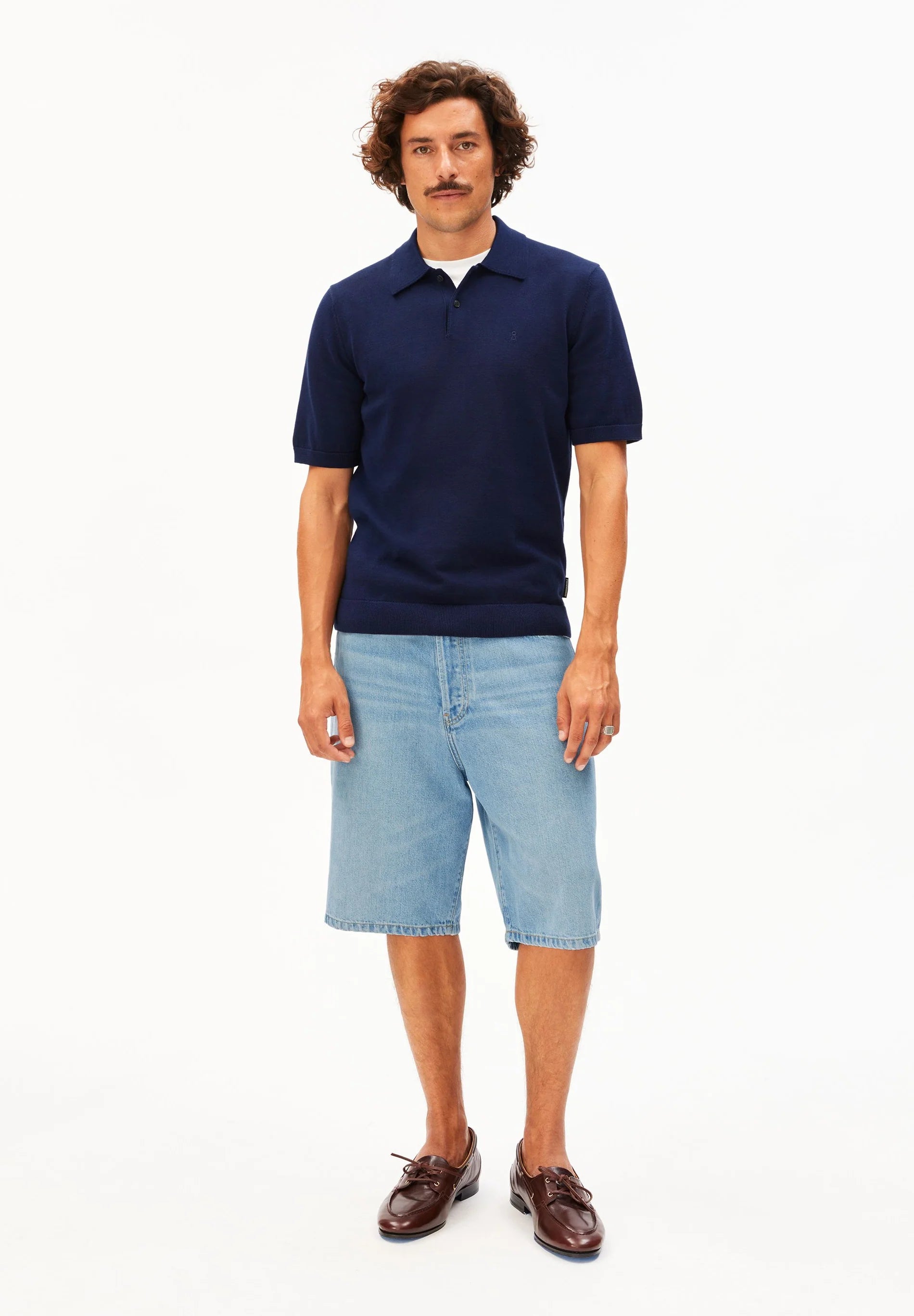 shortsleeve knit poloshirt tinted navy