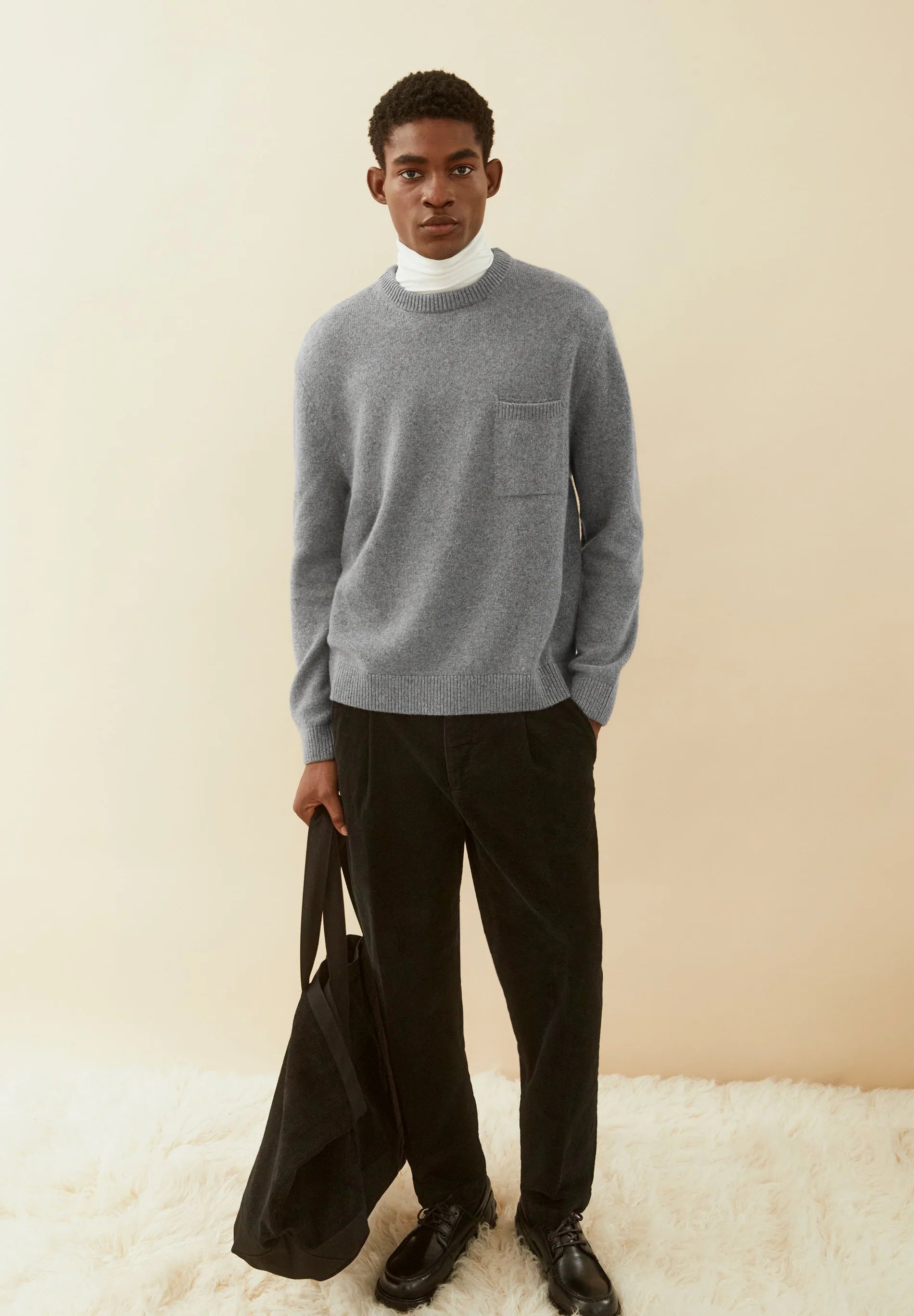 rec wool knit sweater mid silver melange