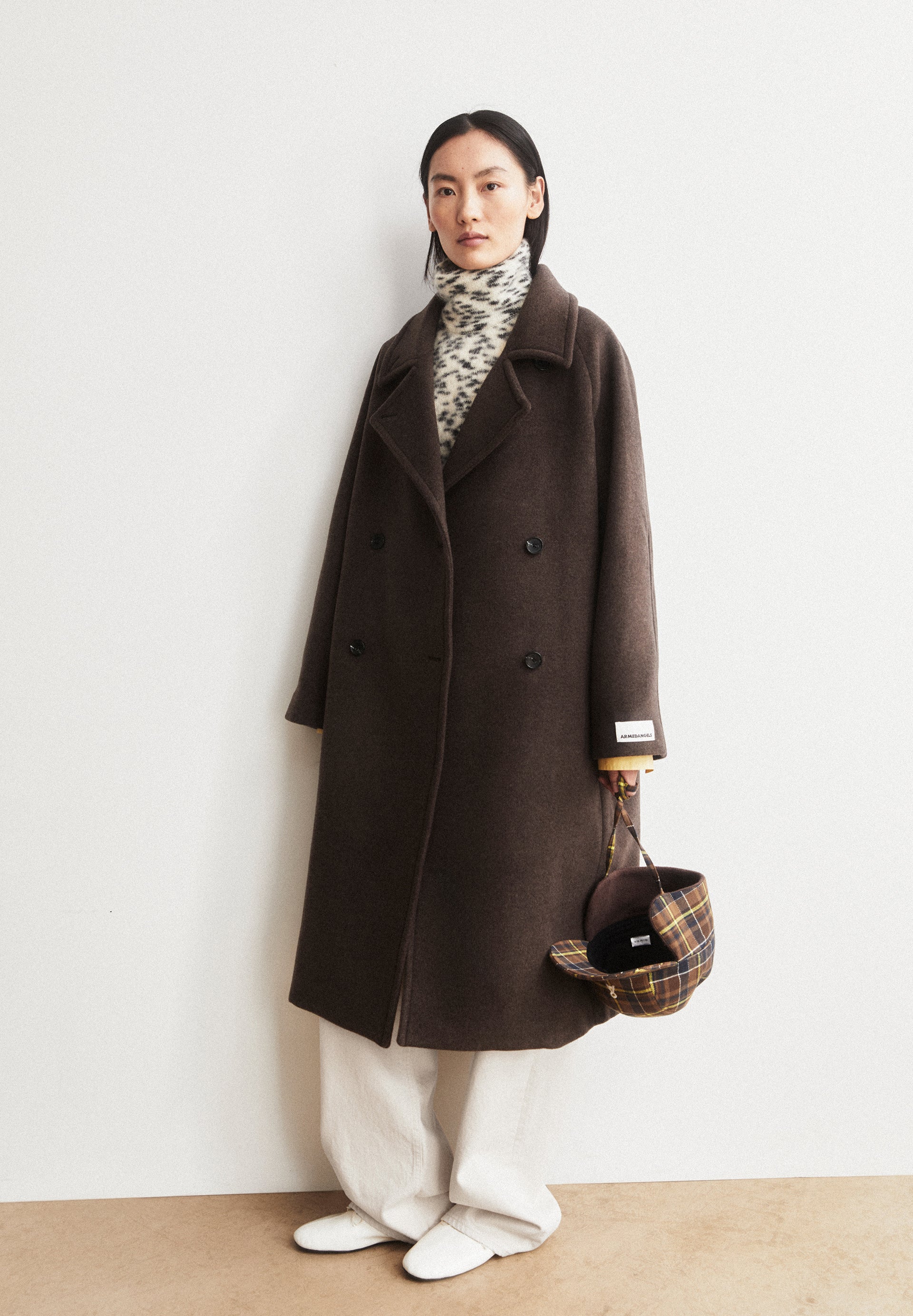 wool double-breasted coat claystone melange