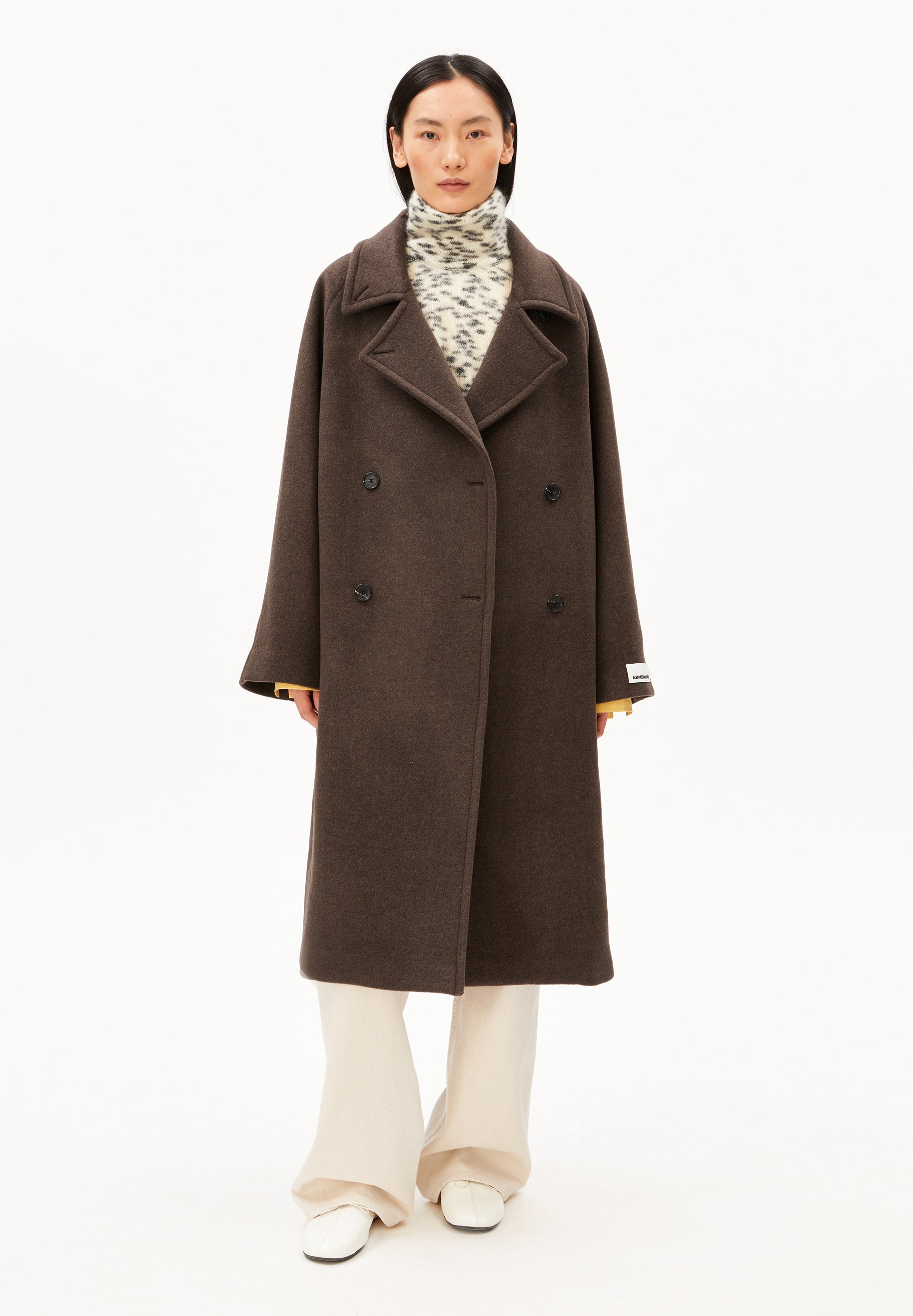 wool double-breasted coat claystone melange
