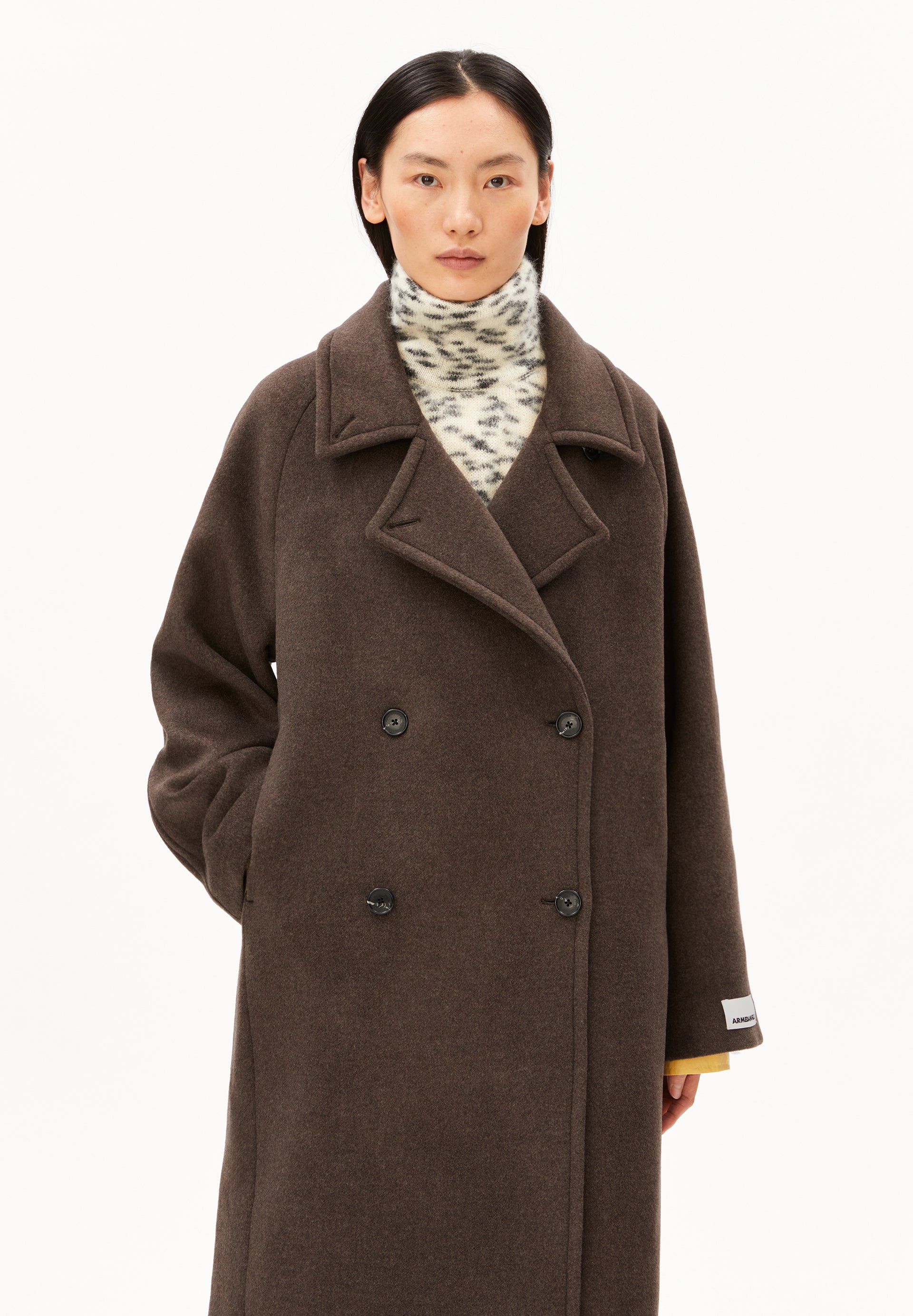 wool double-breasted coat claystone melange