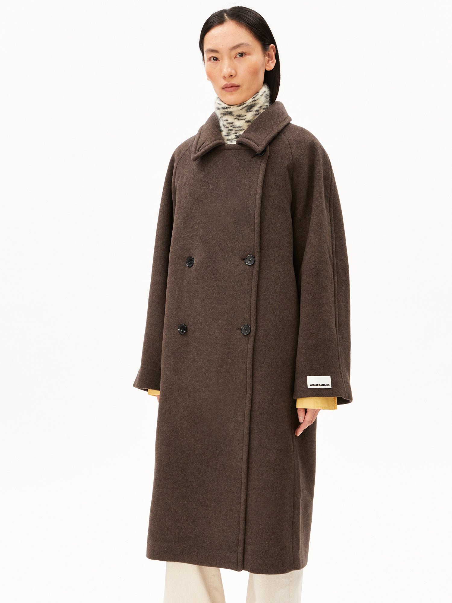 wool double-breasted coat claystone melange