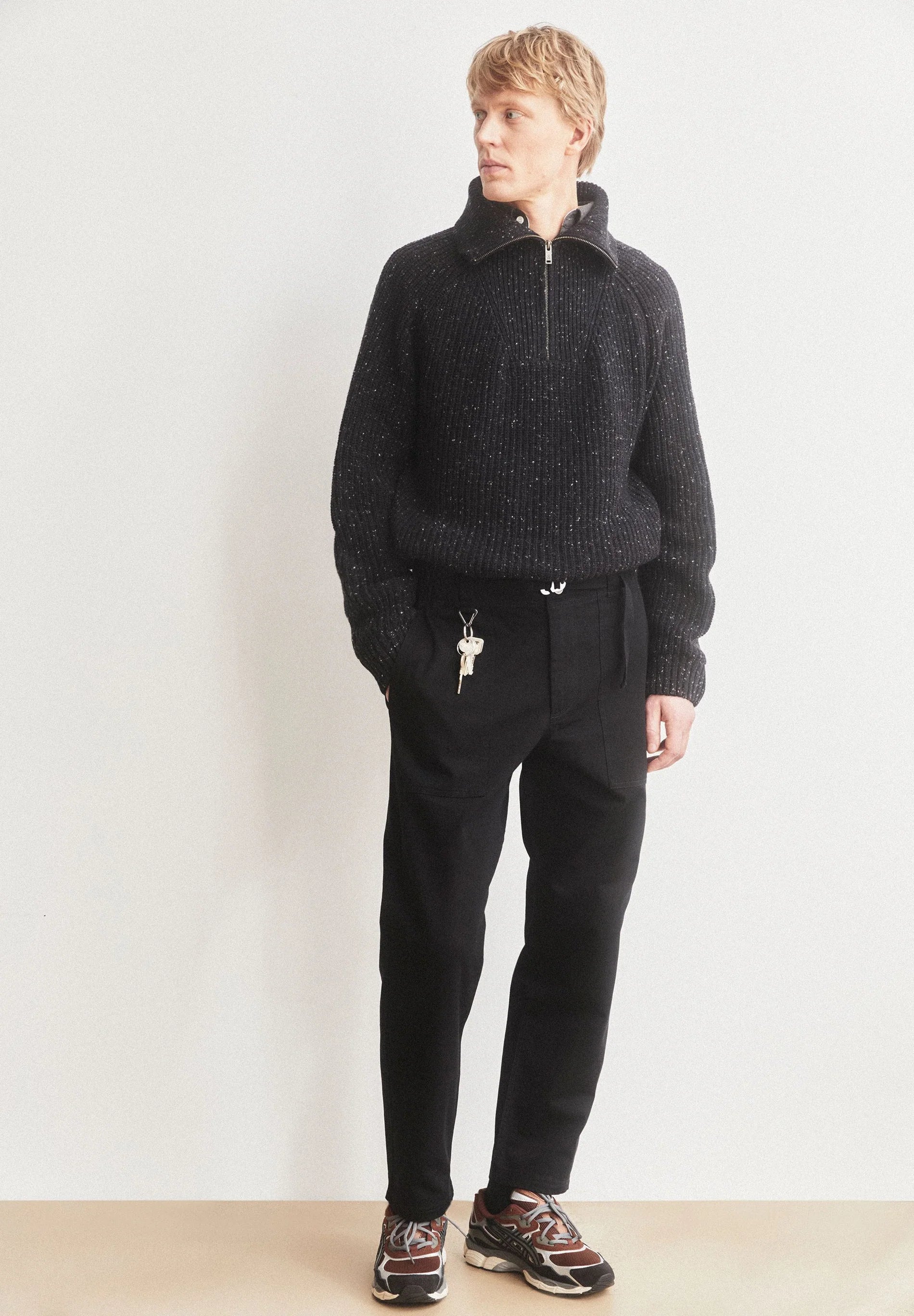 tweed knit troyer black