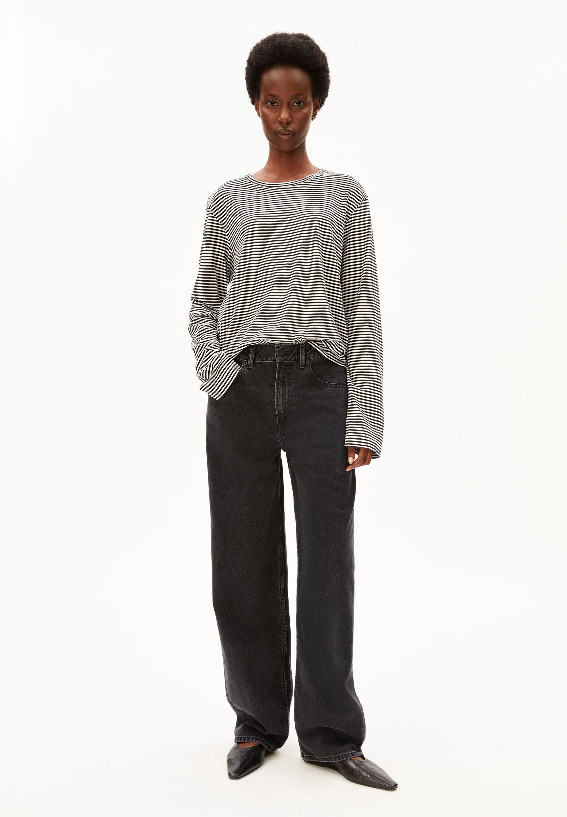 slub jersey stripe longsleeve black-oatmilk