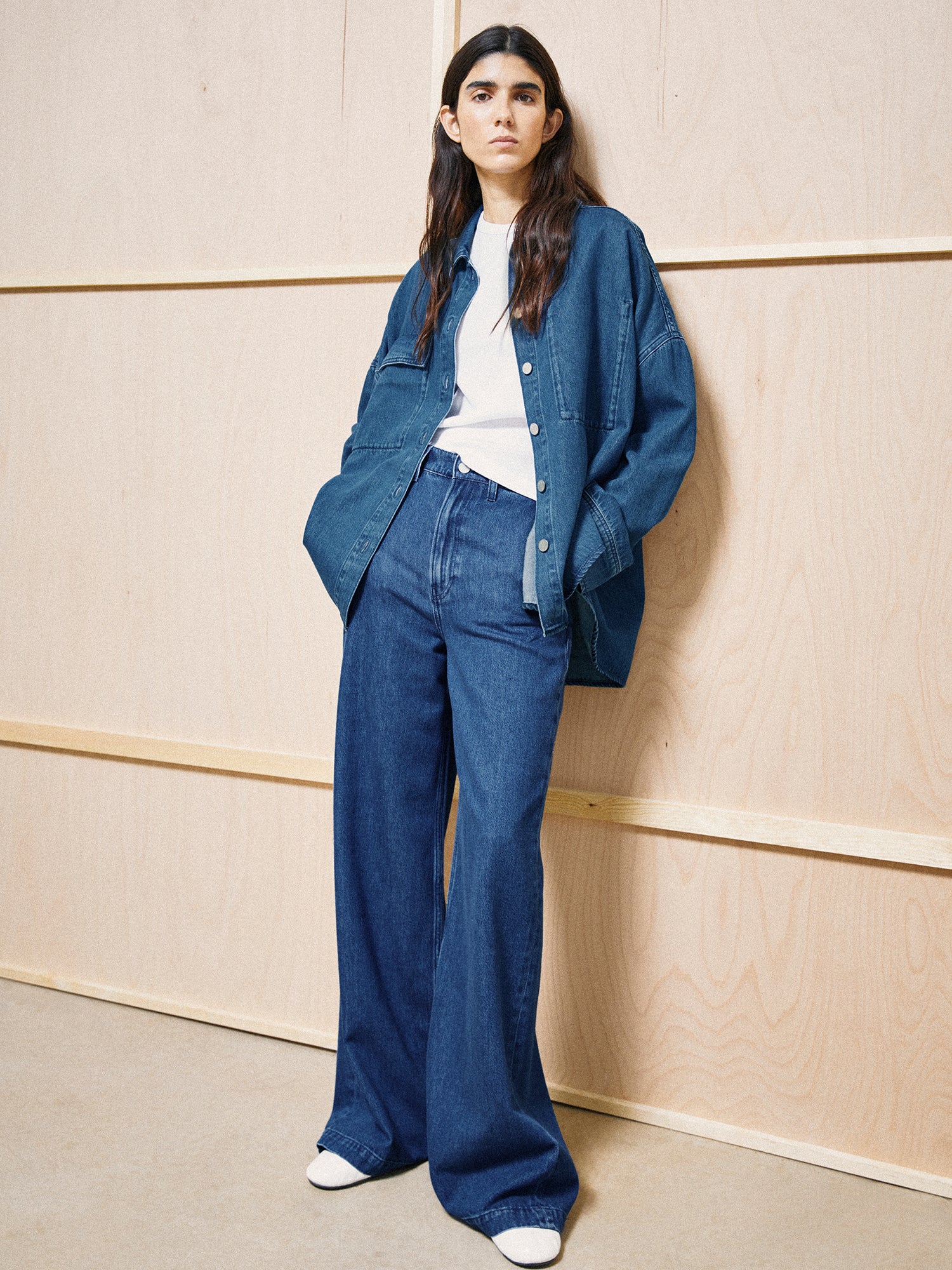 wide leg denim pant bright blue