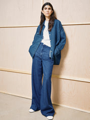 wide leg denim pant bright blue