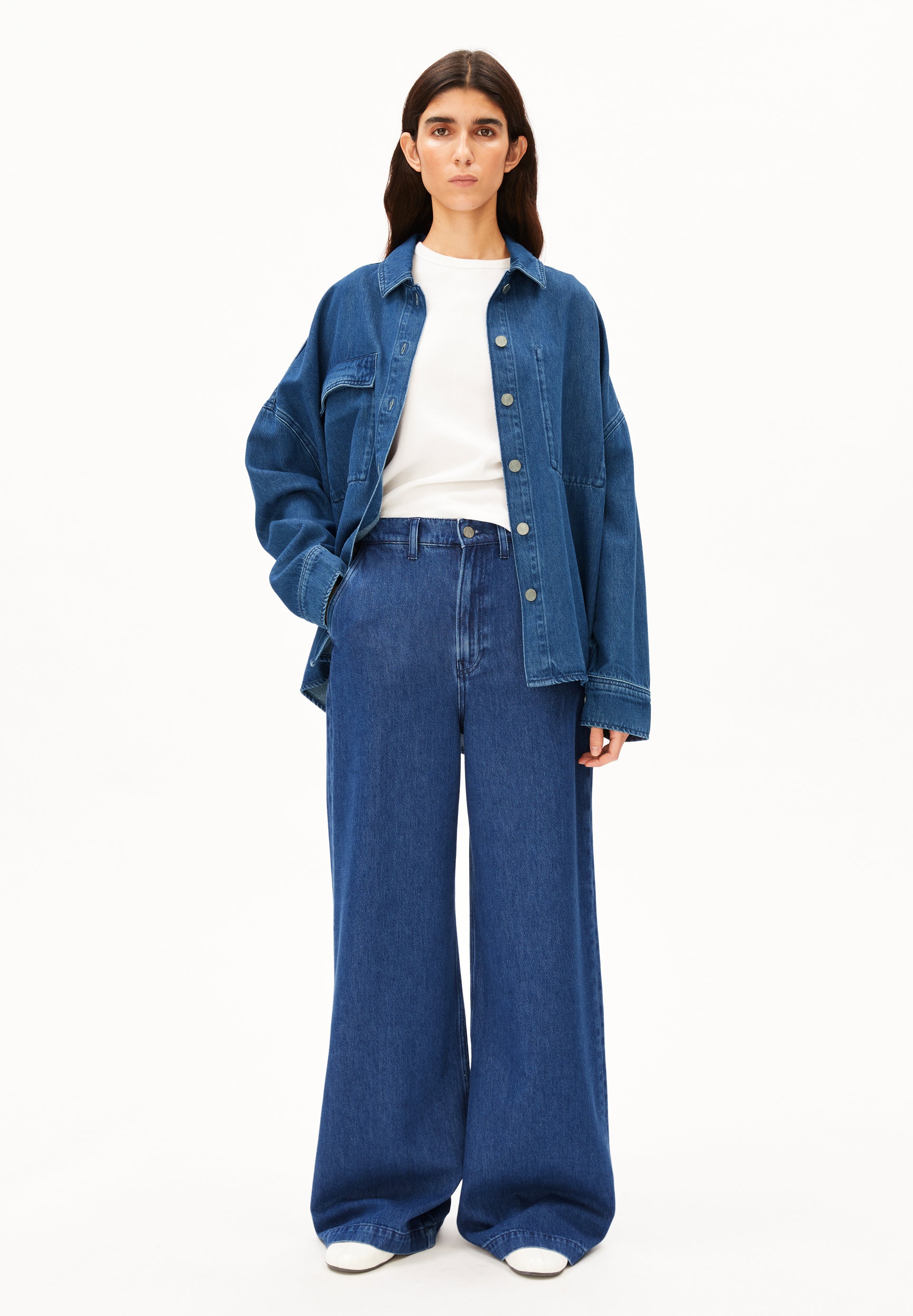 wide leg denim pant bright blue