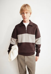 striped troyer sweatshirt claystone-sand stone
