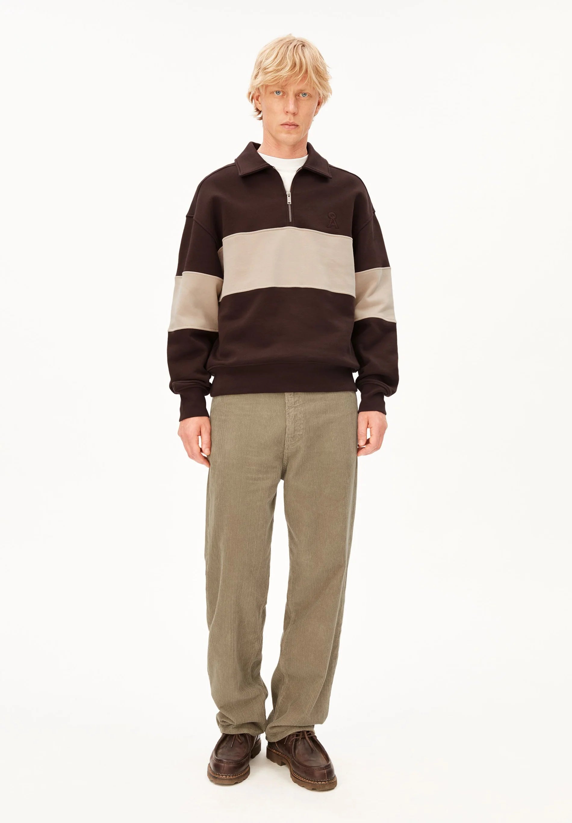 striped troyer sweatshirt claystone-sand stone