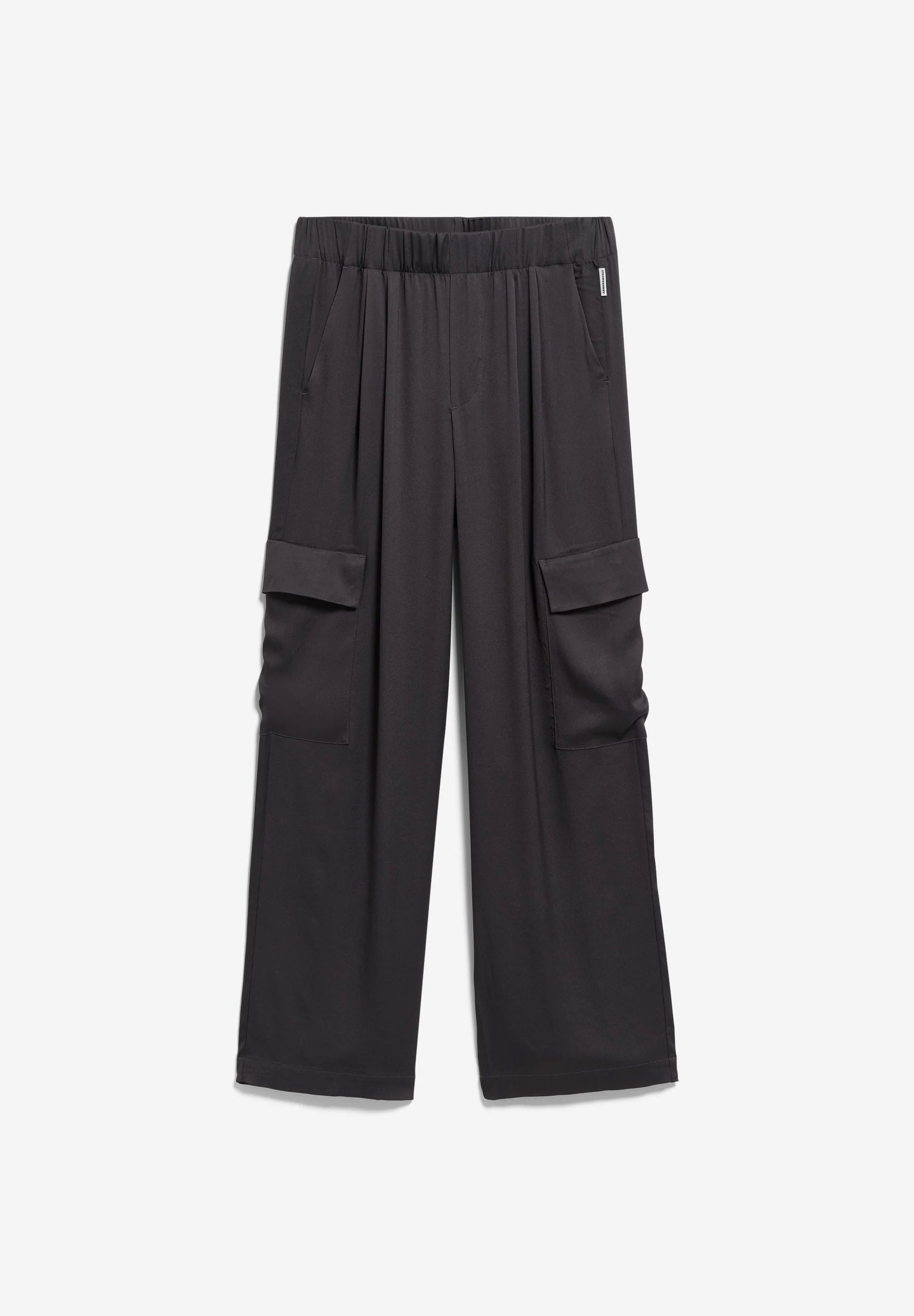 satin pull on wide cargo pant dark steel