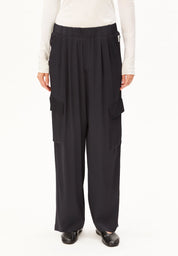 satin pull on wide cargo pant dark steel