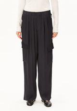 satin pull on wide cargo pant dark steel