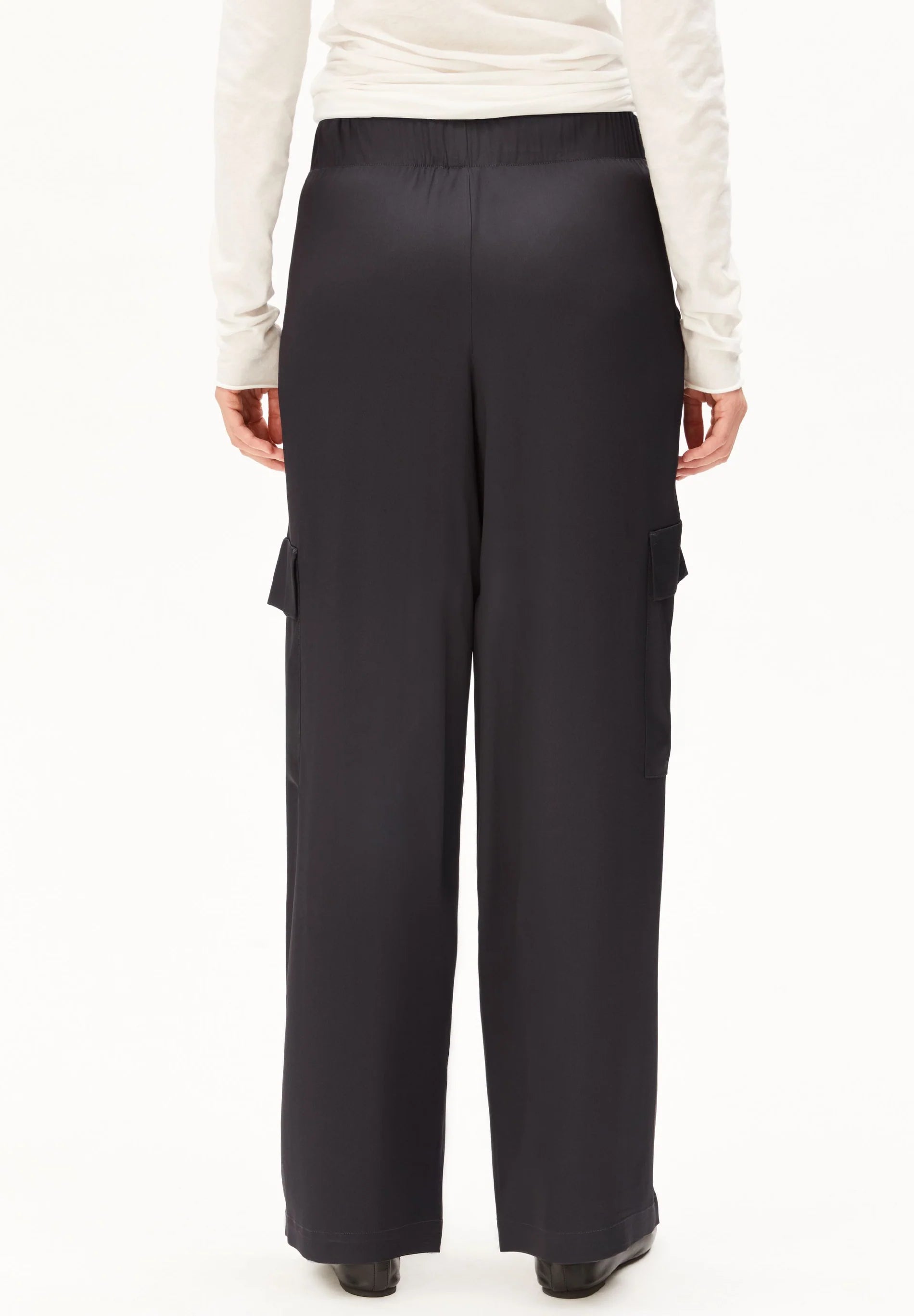 satin pull on wide cargo pant dark steel