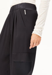 satin pull on wide cargo pant dark steel