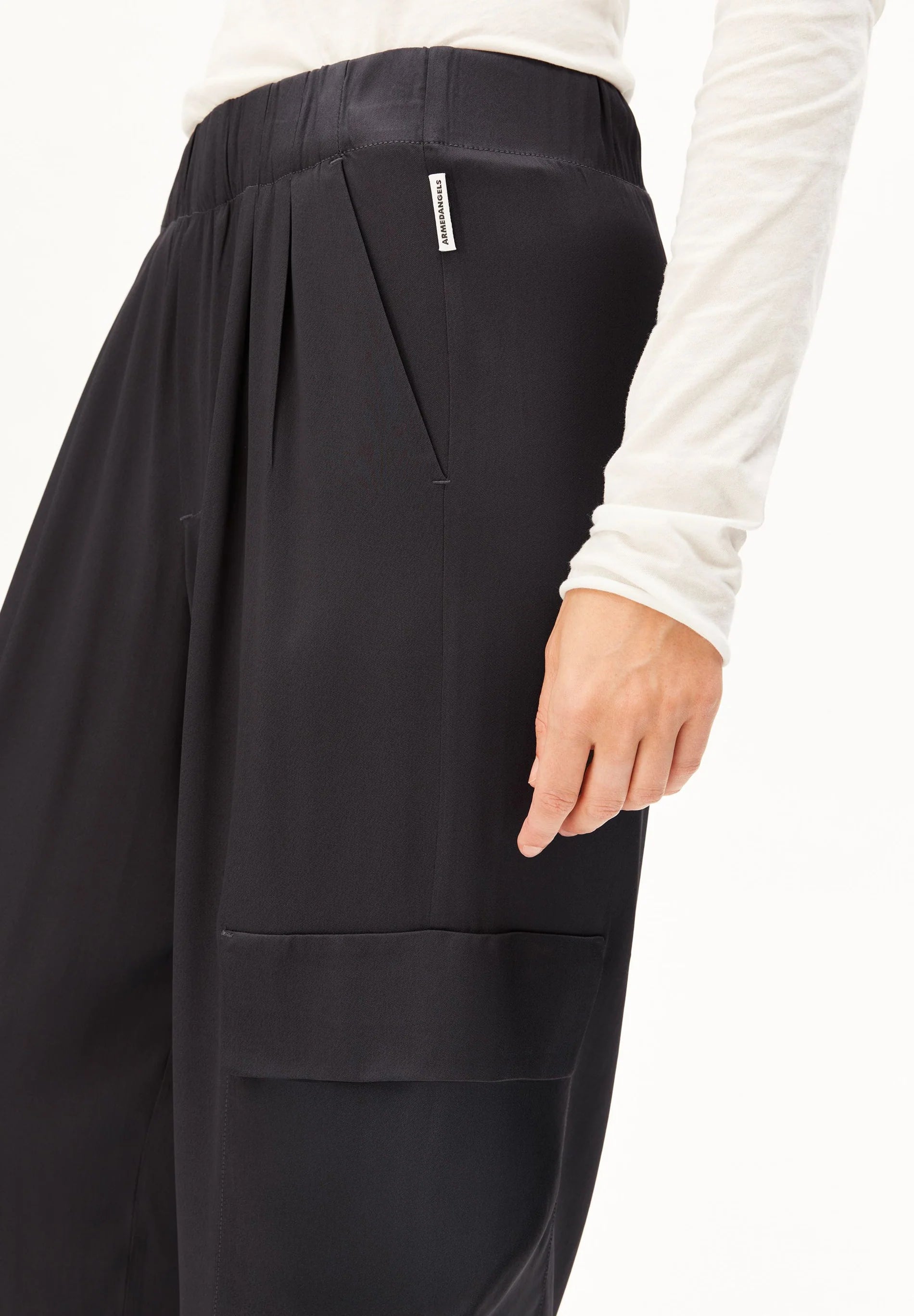 satin pull on wide cargo pant dark steel