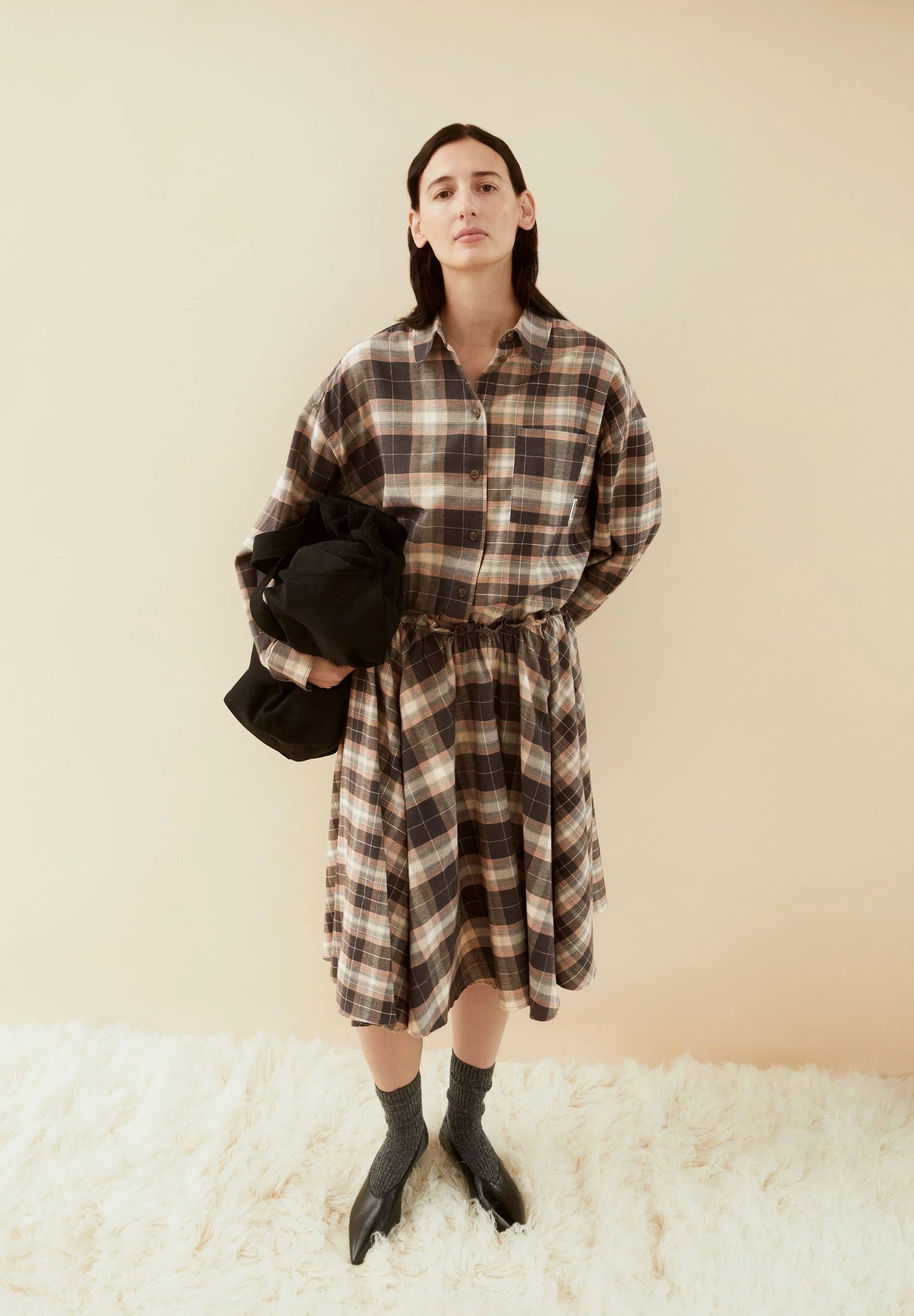 nalaani patched check blouse moonshadow-sandstone