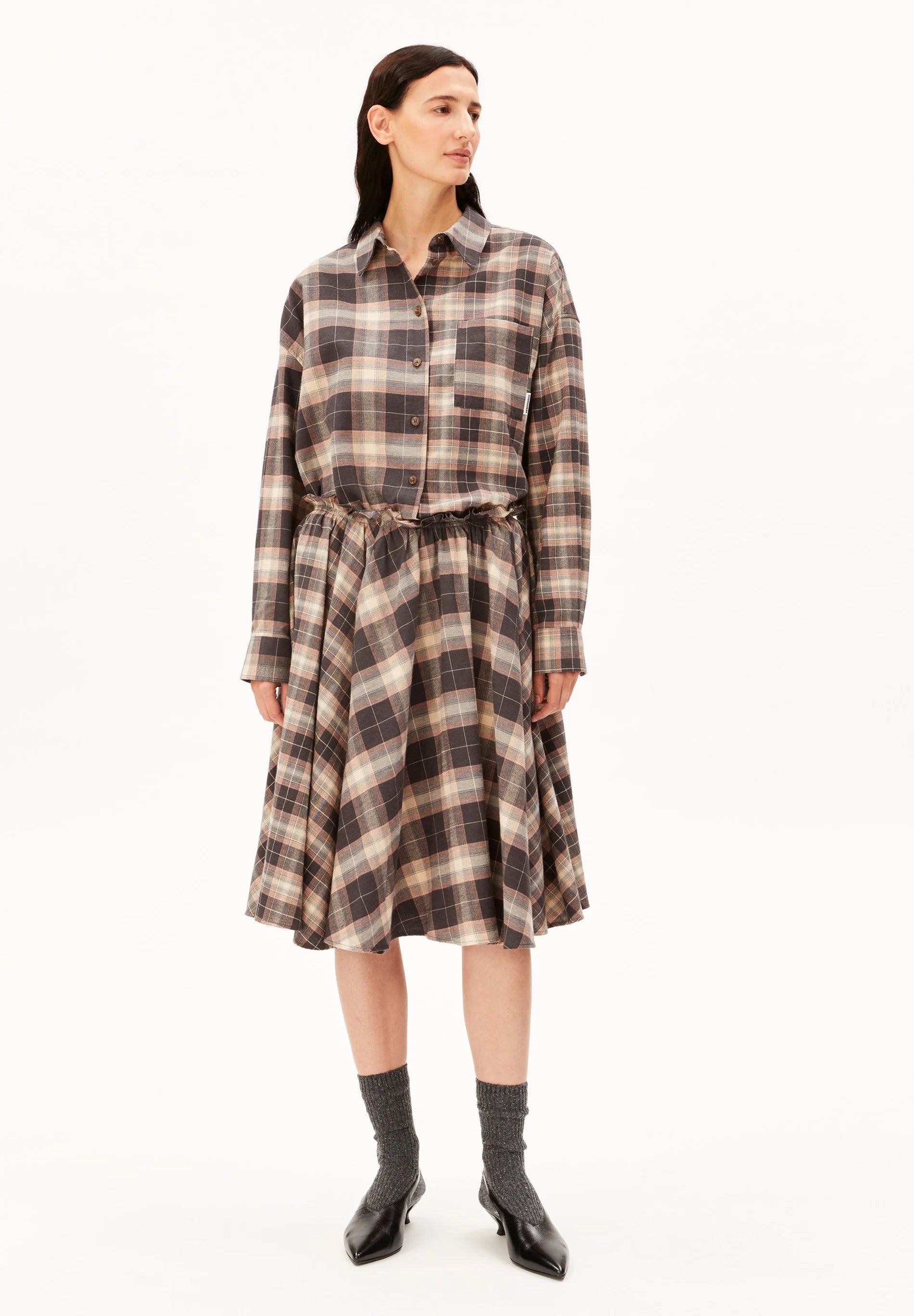 nalaani patched check blouse moonshadow-sandstone