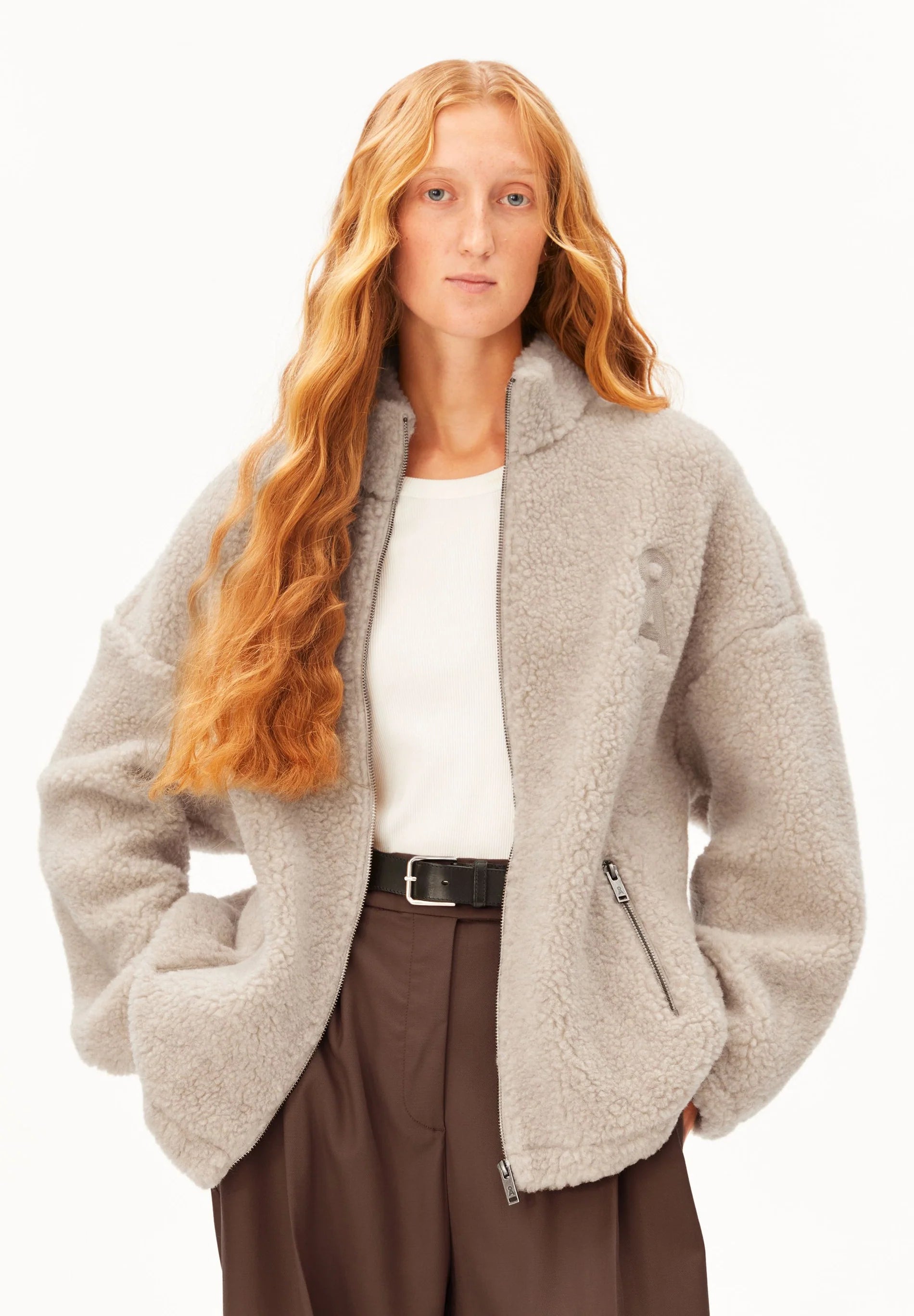 wool blend fleece jacket honey melange
