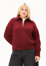 vanisé rib knit troyer velvet red-light velvet red