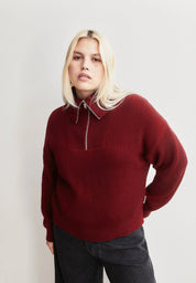 vanisé rib knit troyer velvet red-light velvet red