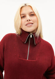 vanisé rib knit troyer velvet red-light velvet red