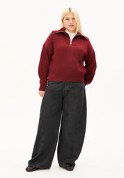vanisé rib knit troyer velvet red-light velvet red