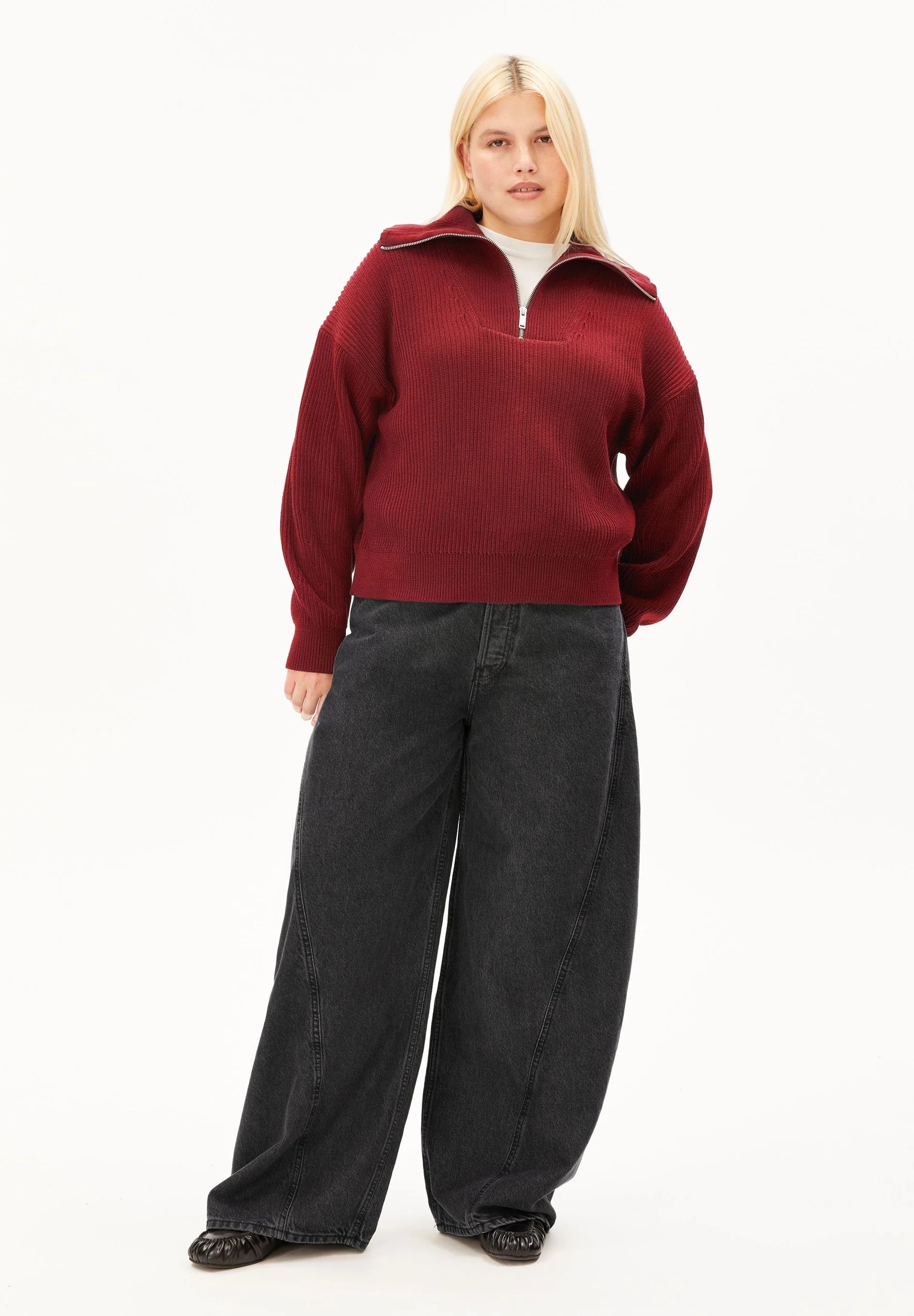 vanisé rib knit troyer velvet red-light velvet red