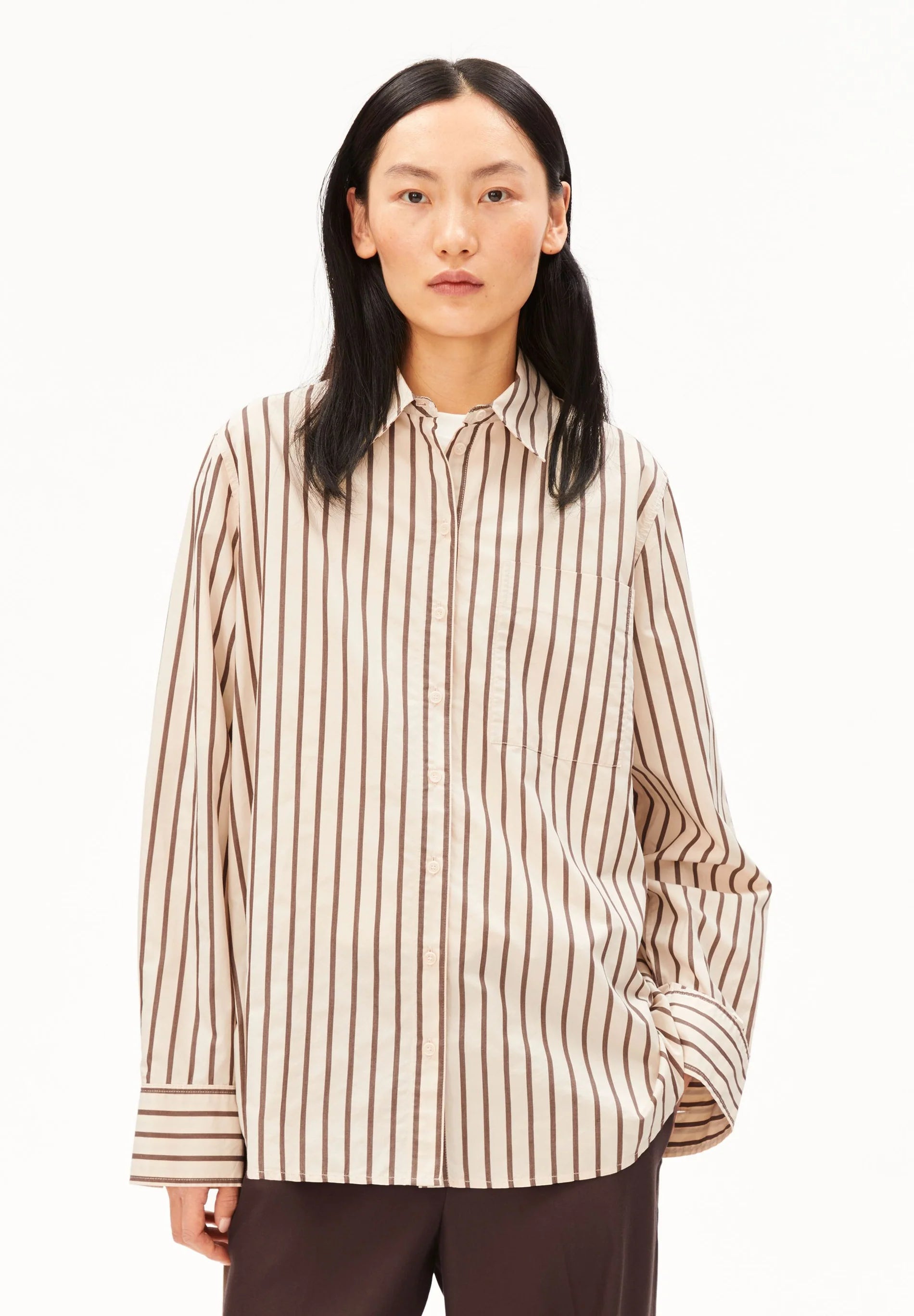 stripe loose shirt blouse oatmilk-claystone