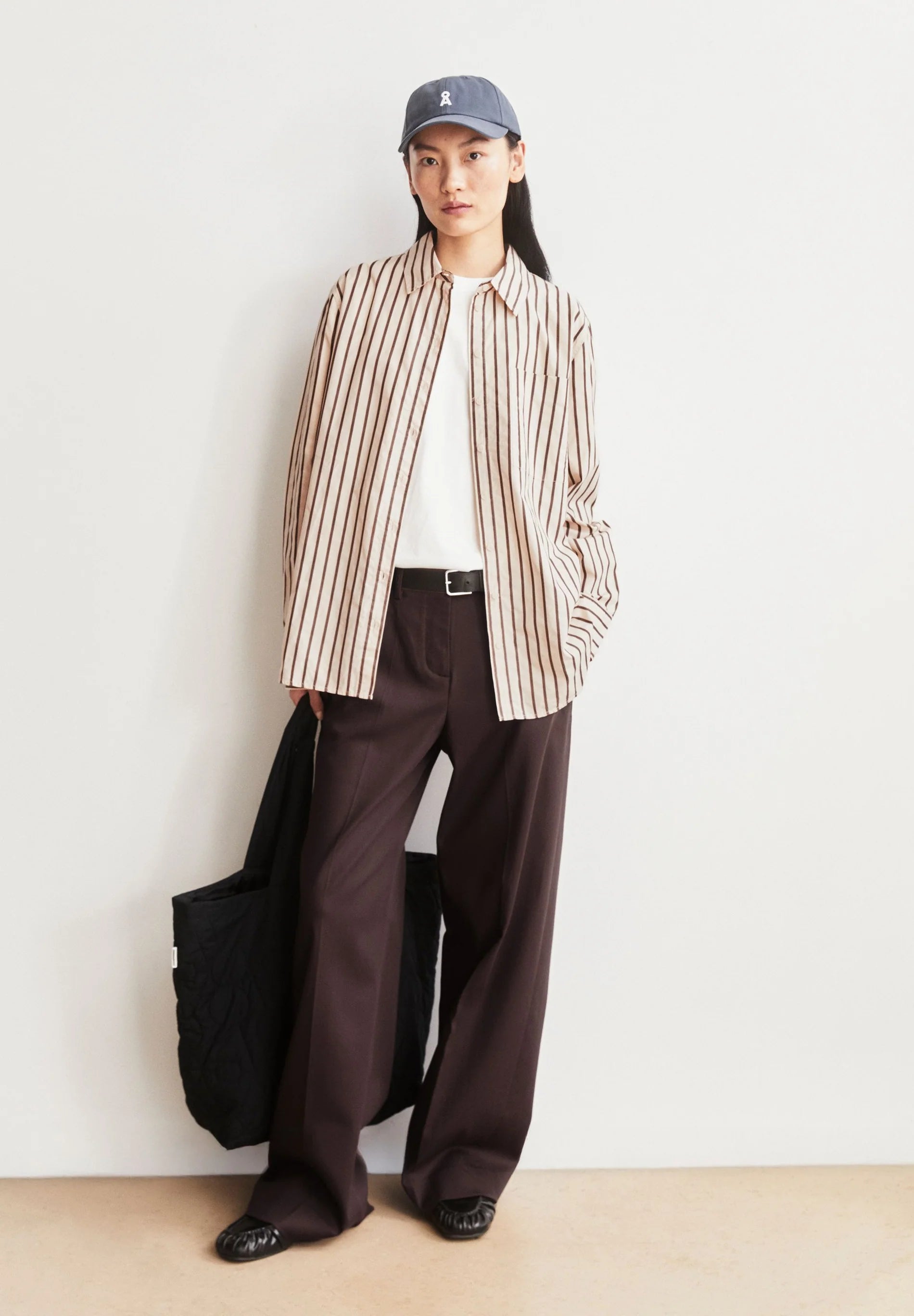 stripe loose shirt blouse oatmilk-claystone