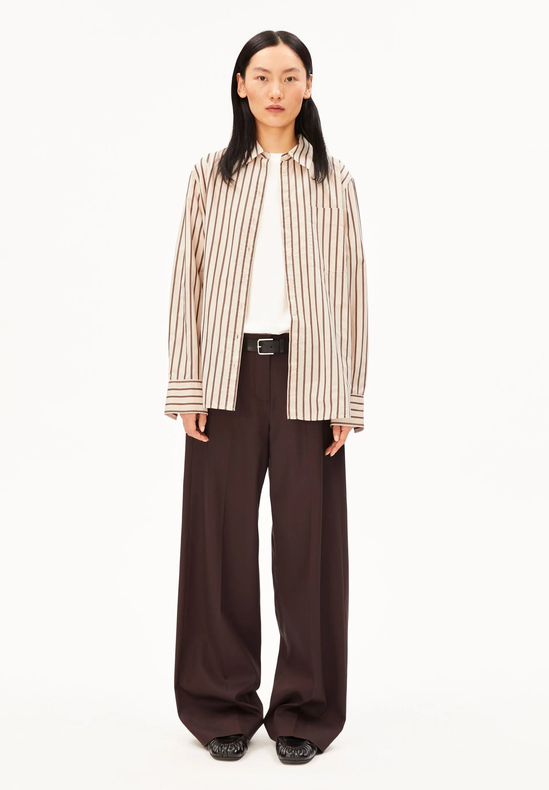stripe loose shirt blouse oatmilk-claystone